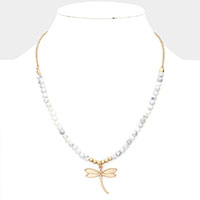 Metal Dragonfly Pendant Semi Precious Necklace
