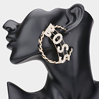 BOSS Message Accented Faux Leather Chain Hoop Earrings