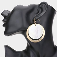 Open Metal Circle Round Mother of Pearl Layered Dangle Earrings