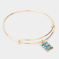 -E- Turquoise Embellished Monogram Charm Bracelet