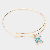 -K- Turquoise Embellished Monogram Charm Bracelet