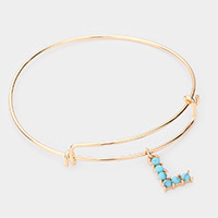 -L- Turquoise Embellished Monogram Charm Bracelet