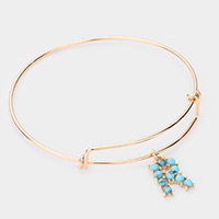 -R- Turquoise Embellished Monogram Charm Bracelet
