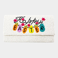 Happy EASTER Message Carrot Bunny Pointed Seed Beaded Clutch / Crossbody Bag