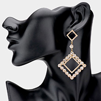 Bubble Stone Embellished Open Square Dangle Evening Earrings