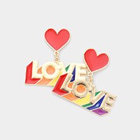 Enamel Metal Heart Rainbow LOVE Message Link Dangle Earrings