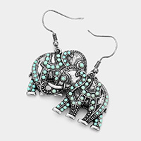 Bead Embellished Metal Elephant Dangle Earrings