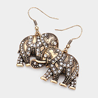Rhinestone Embellished Metal Elephant Dangle Earrings