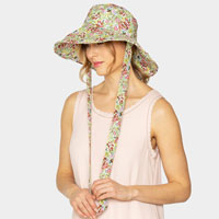 Flower Patterned Chin Tie Bucket Hat