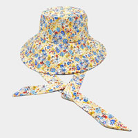 Flower Patterned Chin Tie Bucket Hat
