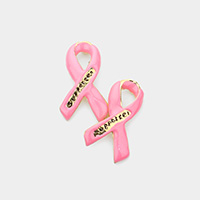 Enamel Pink Ribbon Stud Earrings