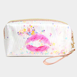 Kiss Lips Shaker Glitter Pouch Bag