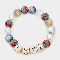 LOVE Message Accented Pearl Beaded Stretch Bracelet