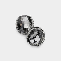 Oval Stone Accented Stud Evening Earrings