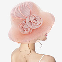 Flower Feather Accented Dressy Hat
