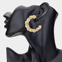 Rhinestone Embellished Braided Metal Half Hoop Earrings