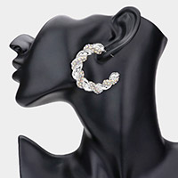 Rhinestone Embellished Braided Metal Half Hoop Earrings