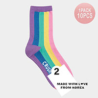10Pairs - Rainbow Color Block Socks