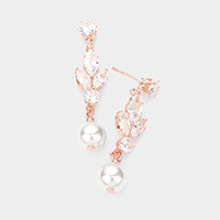 Marquise Stone Pearl Link Dangle Evening Earrings