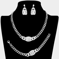 3PCS - Rhinestone Embellished Link Necklace Jewelry Set