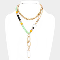 Teardrop Accented Beaded Double Layered Necklace