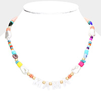 MAMA Celluloid Acetate Message Accented Pearl Multi Beaded Necklace