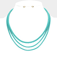 Colored Metal Chain Triple Layered Bib Necklace