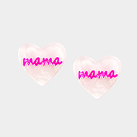 mama Message Celluloid Acetate Heart Stud Earrings