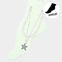 Metal Starfish Charm Round Bead Link Double Layered Anklet