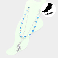 Metal Seahorse Charm Round Bead Link Double Layered Anklet