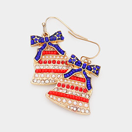 American USA Flag Bow Bell Dangle Earrings