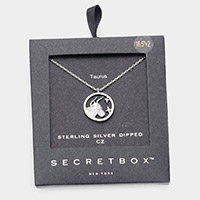 Secret Box _ Sterling Silver Dipped CZ Embellished Taurus Zodiac Pendant Necklace