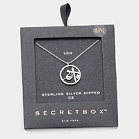Secret Box _ Sterling Silver Dipped CZ Embellished Libra Zodiac Pendant Necklace