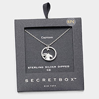 Secret Box _ Sterling Silver Dipped CZ Embellished Capricorn Zodiac Pendant Necklace