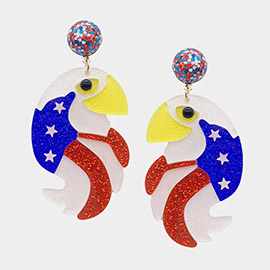 Glittered Resin American USA Flag Toucan Dangle Earrings