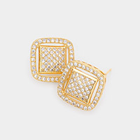 CZ Embellished Square Stud Evening Earrings