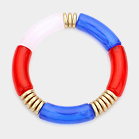American USA Flag Metal Ring Pointed Resin Stretch Bracelet