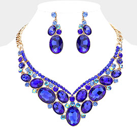 Oval Glass Crystal Evening Necklace