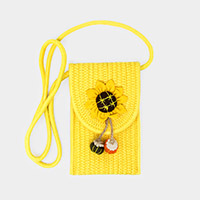 Sunflower Patch Accented Mini Straw Crossbody Bag