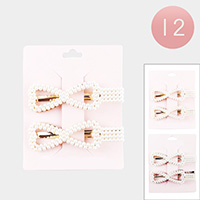 12 Set of 2 - Pearl Bow Snap Hair Clips