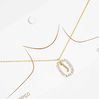 -J- Gold Dipped Metal Monogram Rhinestone Oval Link Pendant Necklace