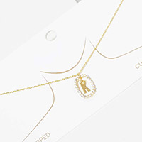 -K- Gold Dipped Metal Monogram Rhinestone Oval Link Pendant Necklace