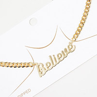 Believe Message Pendant Gold Dipped Metal Necklace