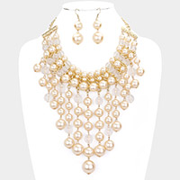 Pearl Lucite Bead Fringe Statement Necklace