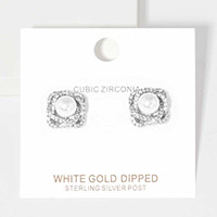 White Gold Dipped CZ Pearl Rose Stud Earrings