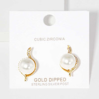 Gold Dipped CZ Pearl Stud Earrings
