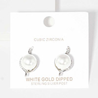 White Gold Dipped CZ Pearl Stud Earrings