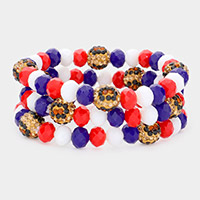 3PCS - Leopard Pattern American USA Flag Shamballa Ball Faceted Bead Stretch Bracelets