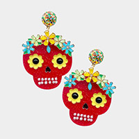 Flower Skull Head Dangle Earrings