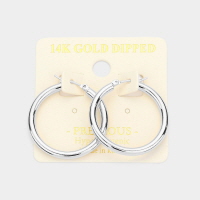 14K White Gold Dipped Pin Catch Metal Hoop Earrings